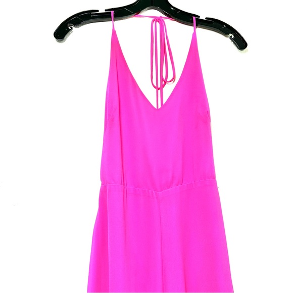 Lush Neon Pink Flowy Sheer Strappy Wide Leg Halter Jumpsuit - Picture 3 of 10